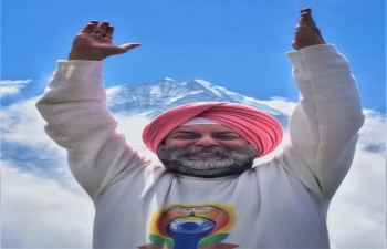 Indian Ambassador to Nepal Manjeev Singh Puri celebrating yoga in the lap of Sagarmatha-Mt Everest